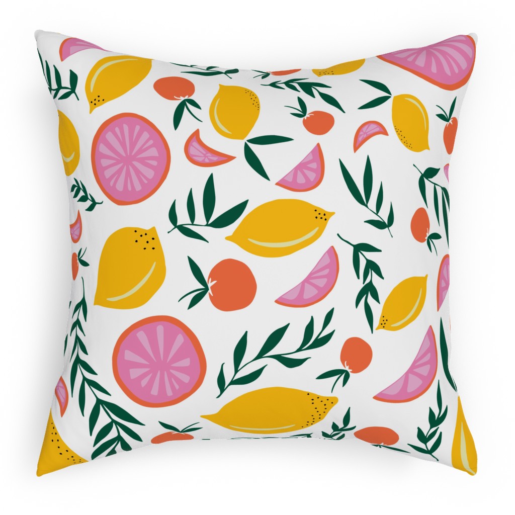 Citrus Grove - Pink and Yellow Pillow, Woven, White, 18x18, Double Sided, Pink, Bright Pink