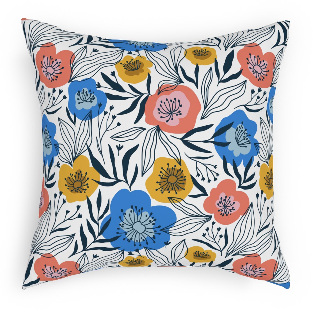 Colorful Flowers - Multi Pillow, Woven, White, 18x18, Double Sided, Multicolor