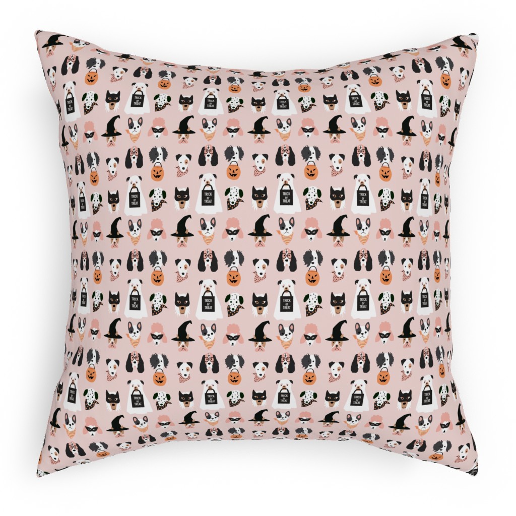 Halloween Puppies on Pink Pillow, Woven, White, 18x18, Double Sided, Pink
