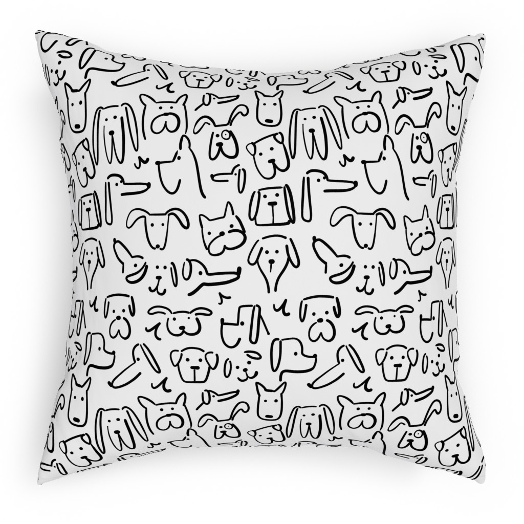 Playful Pups - Black and White Pillow, Woven, White, 18x18, Double Sided, White, White