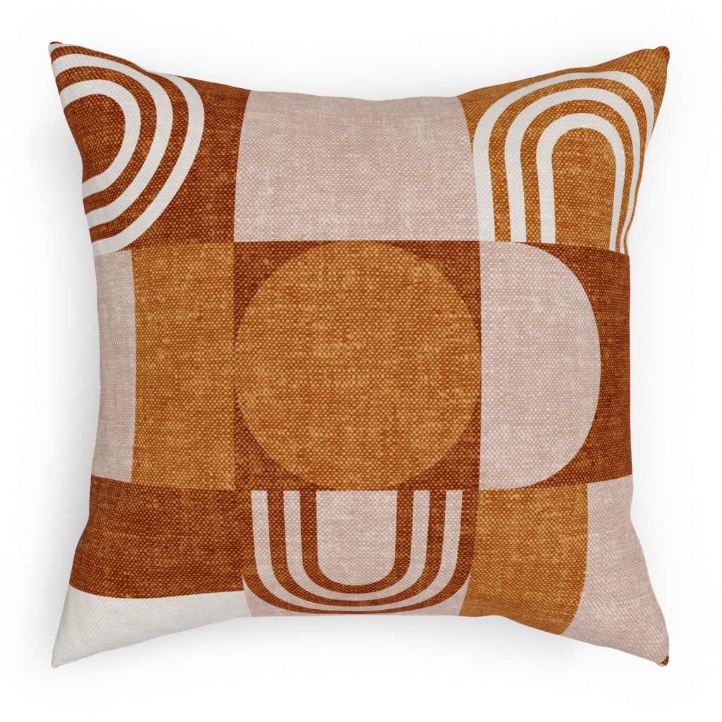 Aria Geometric Patchwork - Orange Pillow, Woven, White, 18x18, Double Sided, Orange