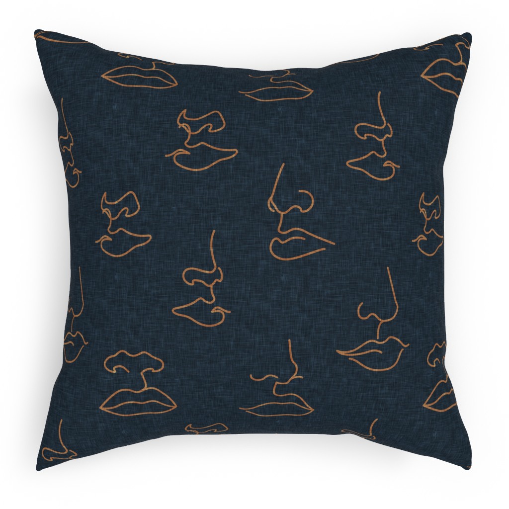 Aria Faces - Blue Pillow, Woven, White, 18x18, Double Sided, Blue