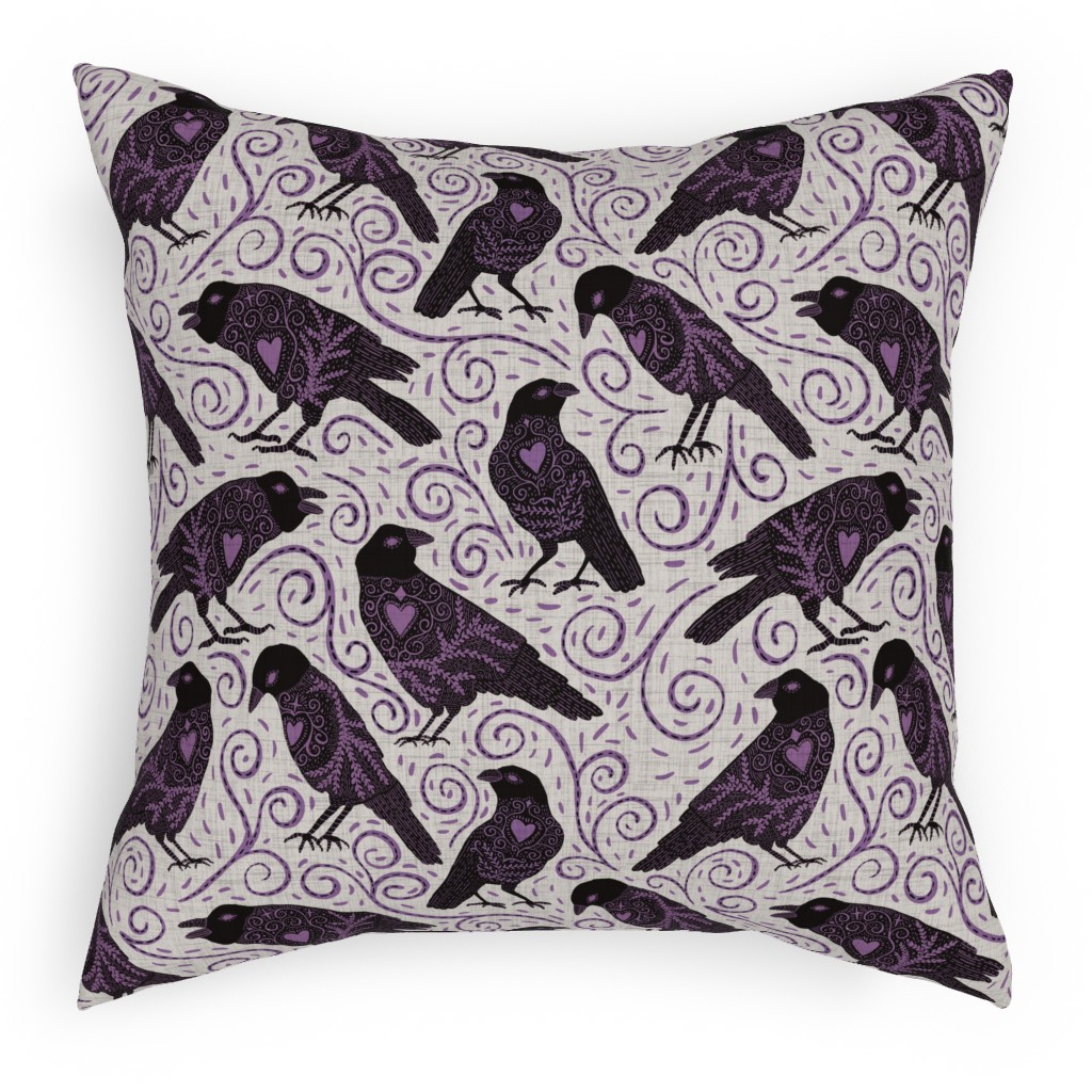 Raven - Ivory Pillow, Woven, White, 18x18, Double Sided, Purple