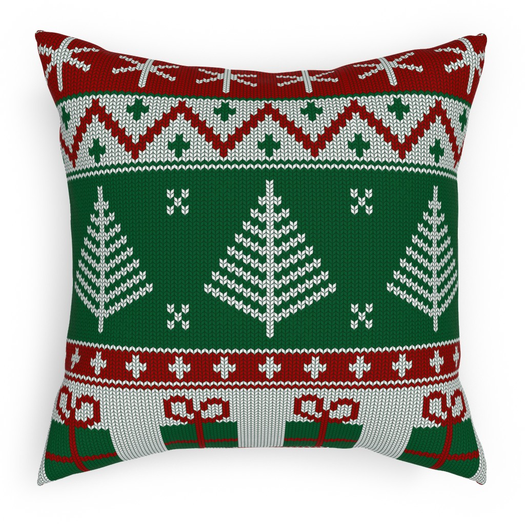 Christmas Knit - Green Pillow, Woven, White, 18x18, Double Sided, Multicolor