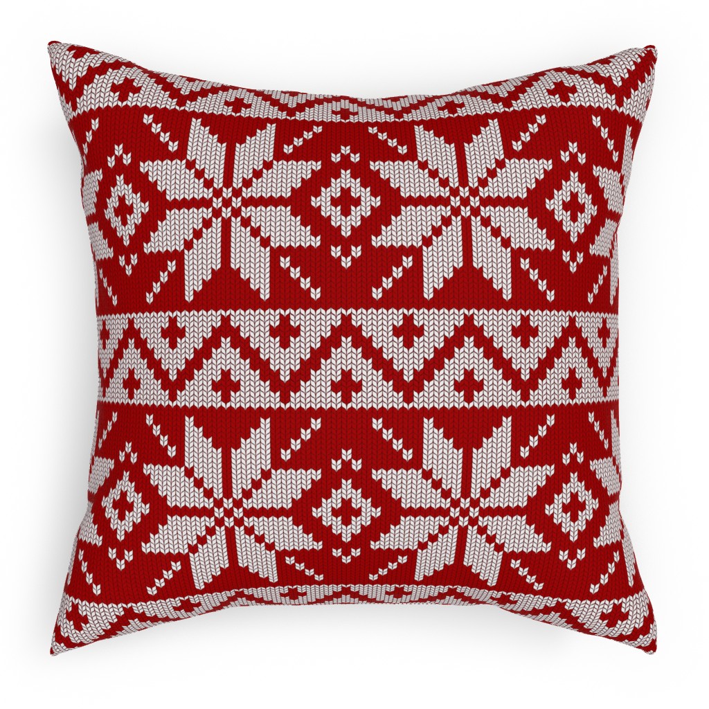 Christmas Knit - Red Pillow, Woven, White, 18x18, Double Sided, Red