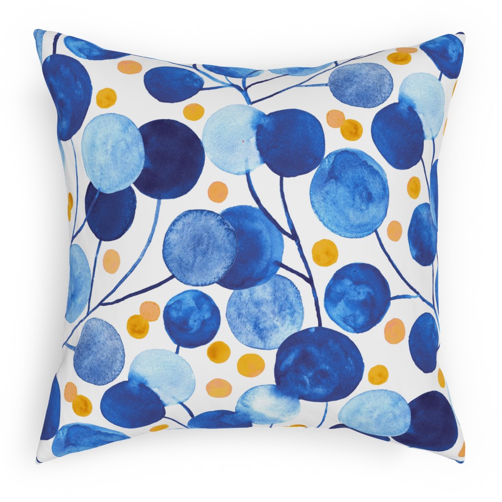 Pompom Plants - Cobalt and Gold Pillow, Woven, White, 18x18, Double Sided, Blue