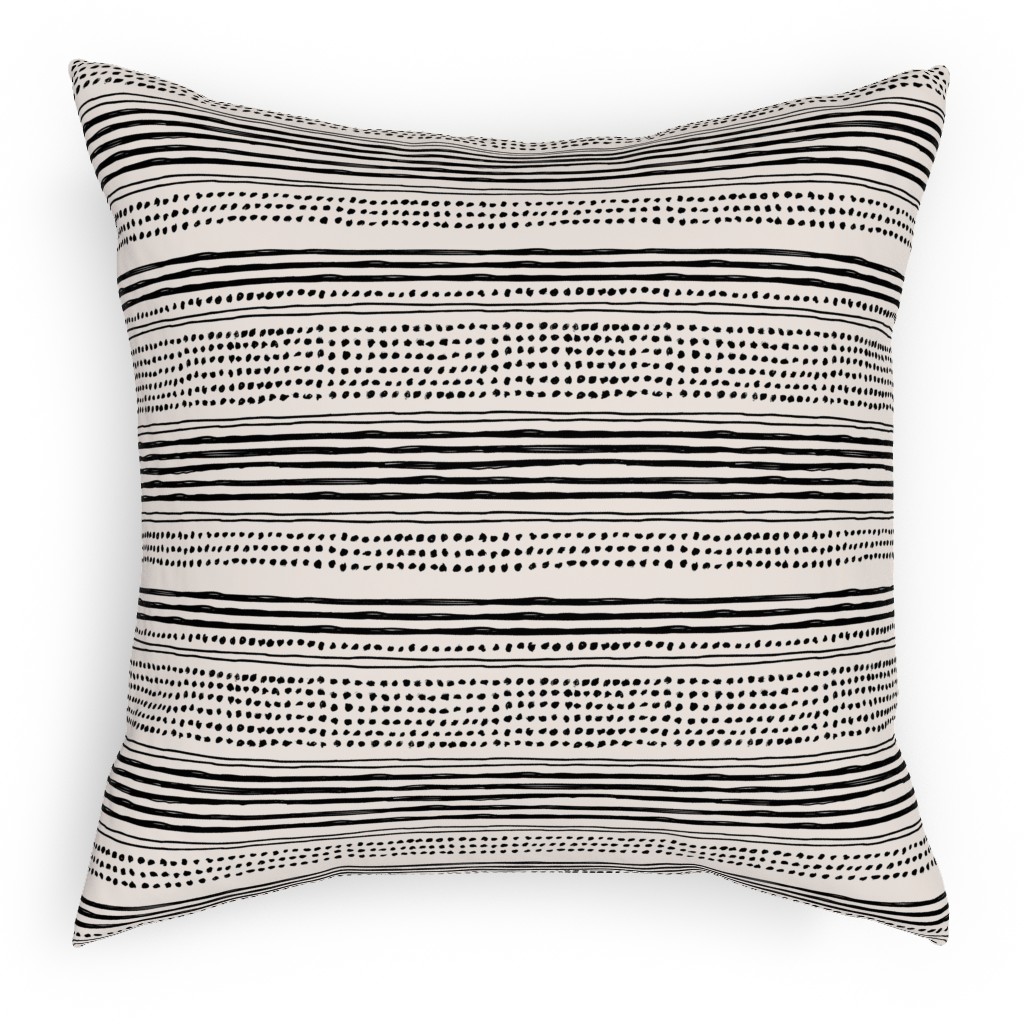Minimal Mudcloth Pillow, Woven, White, 18x18, Double Sided, Beige