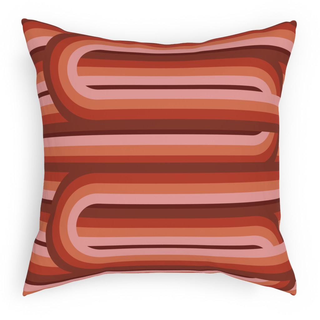 Retro Road - Mauve Multi Pillow, Woven, White, 18x18, Double Sided, Red, Red