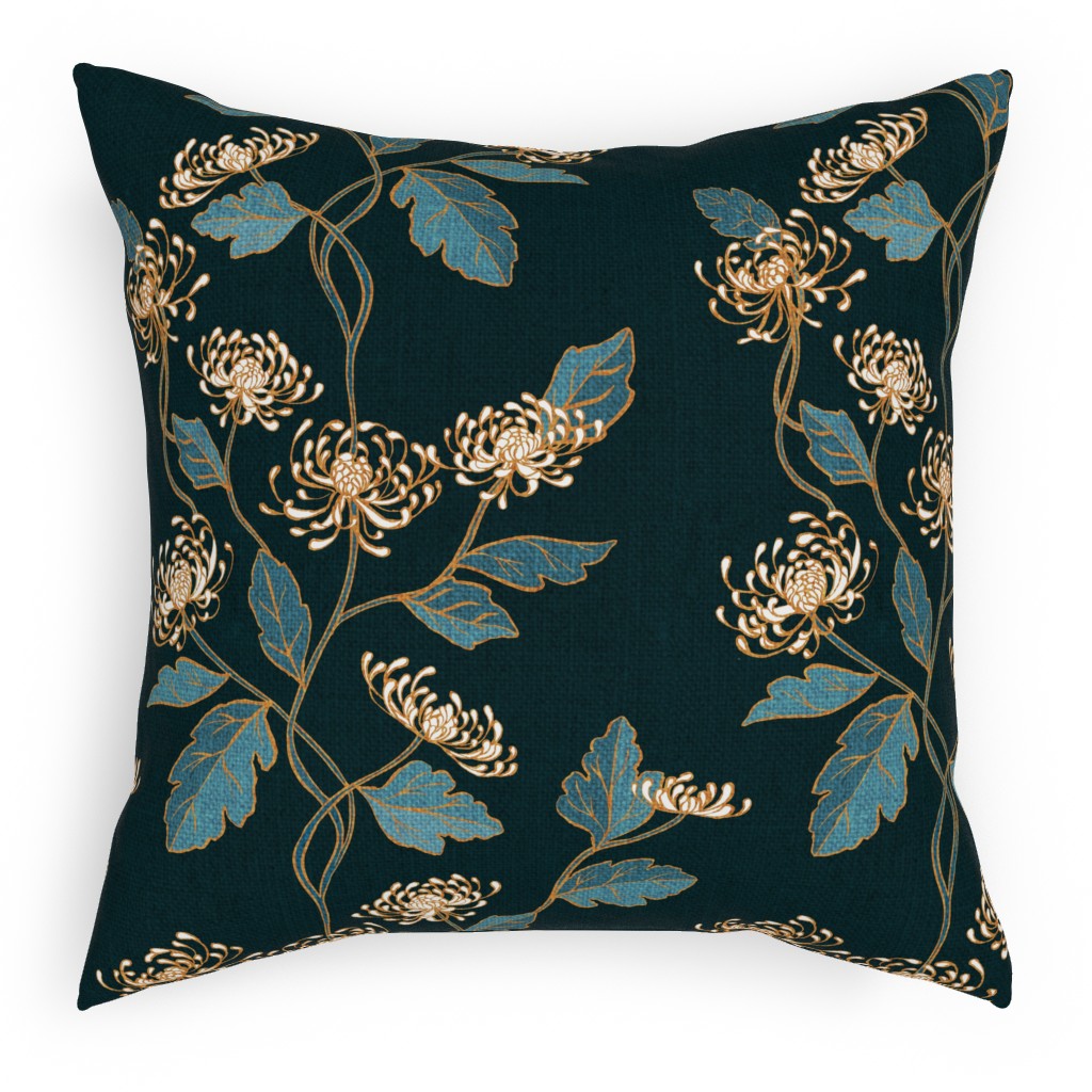 Chrysanthemum Nouveau Pillow, Woven, White, 18x18, Double Sided, Blue