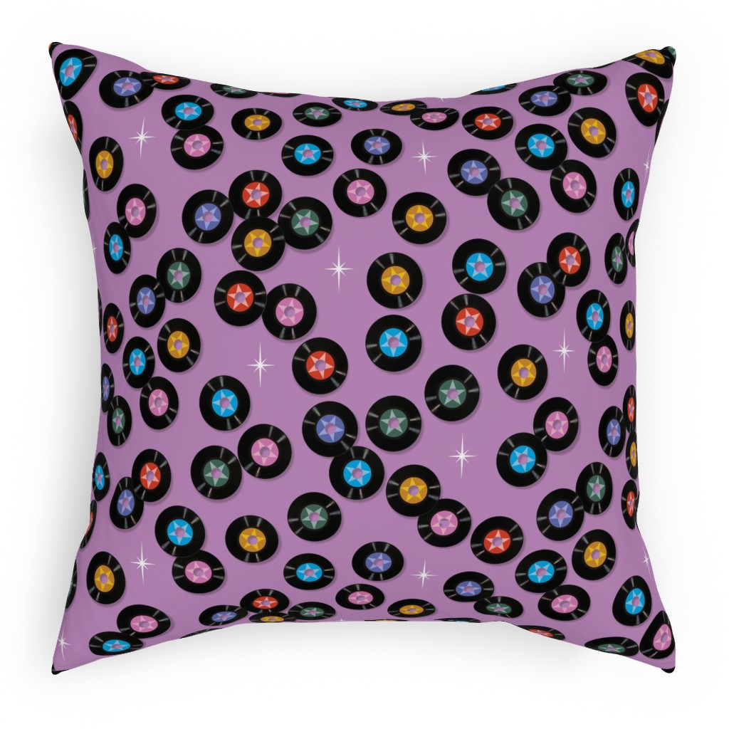 Pop Star Vintage Vinyl Records Pillow, Woven, White, 18x18, Double Sided, Purple