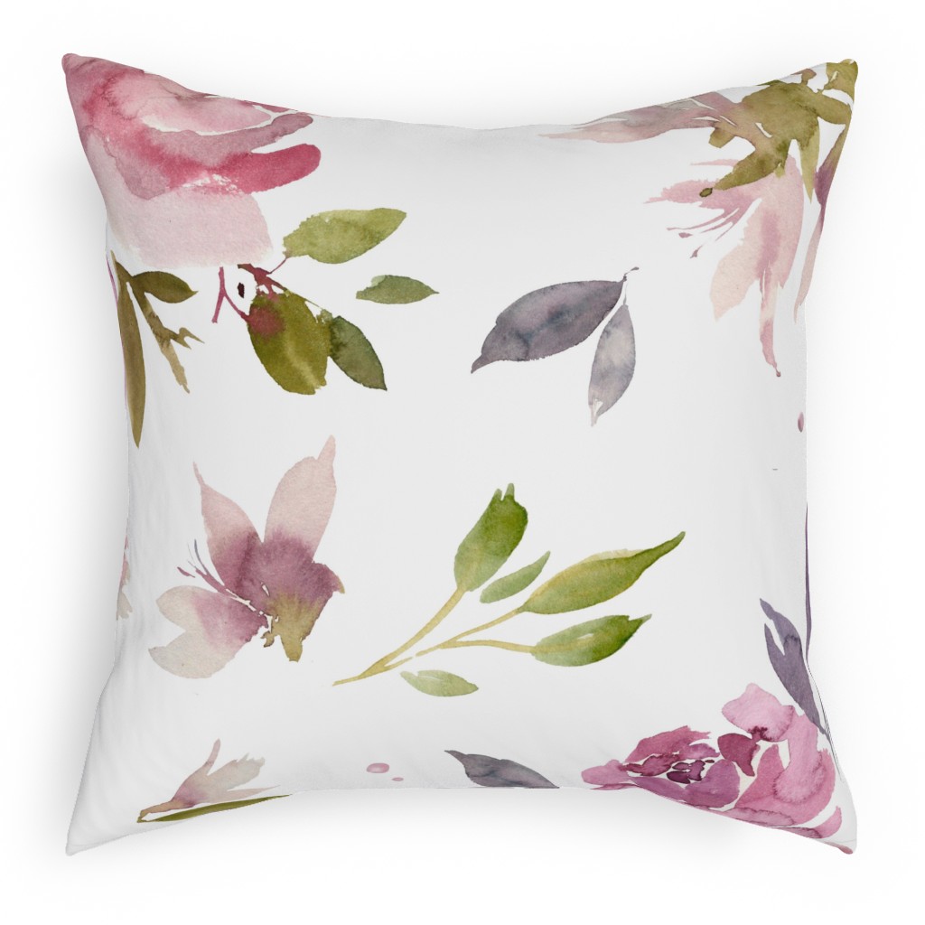 Watercolor Mauve Floral - Pink and Purple Pillow, Woven, White, 18x18, Double Sided, Pink, Bright Pink