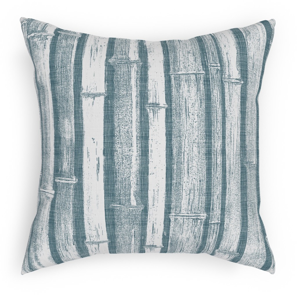 Bamboo - Grey Pillow, Woven, White, 18x18, Double Sided, Blue