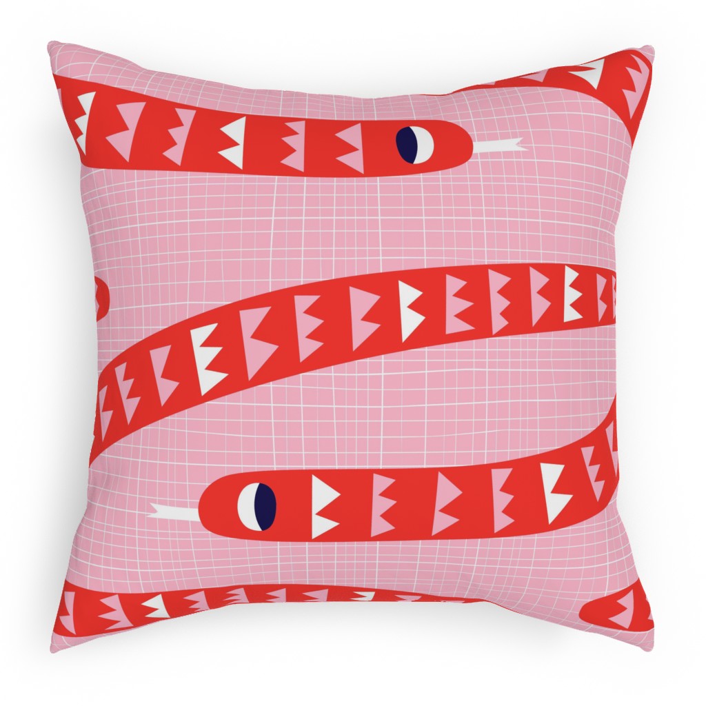 Snakes and Ladders - Pinks Pillow, Woven, White, 18x18, Double Sided, Pink, Bright Pink