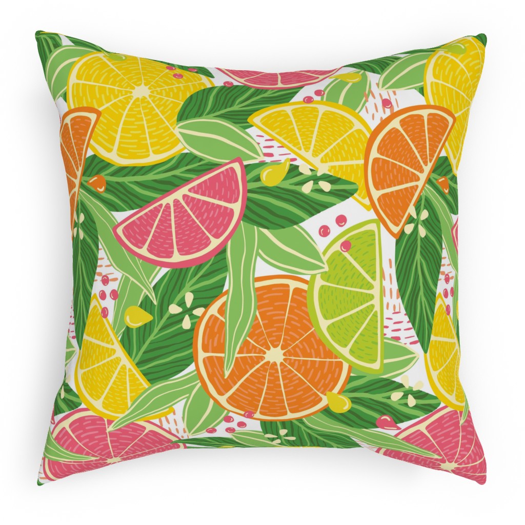 Summer Citrus Fruit Slices - Multi Pillow, Woven, White, 18x18, Double Sided, Multicolor