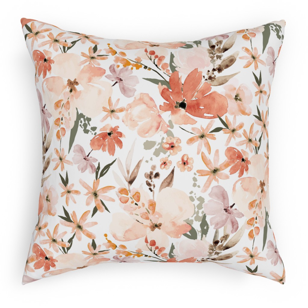 Earth Tone Floral Summer in Peach & Apricot Pillow, Woven, White, 18x18, Double Sided, Pink