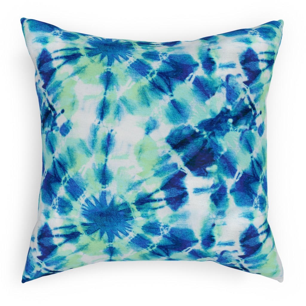 Tie Dye Ink Splat Indigo and Green Pillow, Woven, White, 18x18, Double Sided, Blue