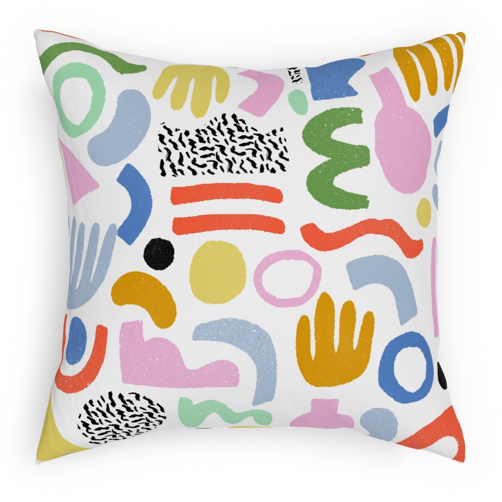 Happy Blocks Pillow, Woven, White, 18x18, Double Sided, Multicolor, White