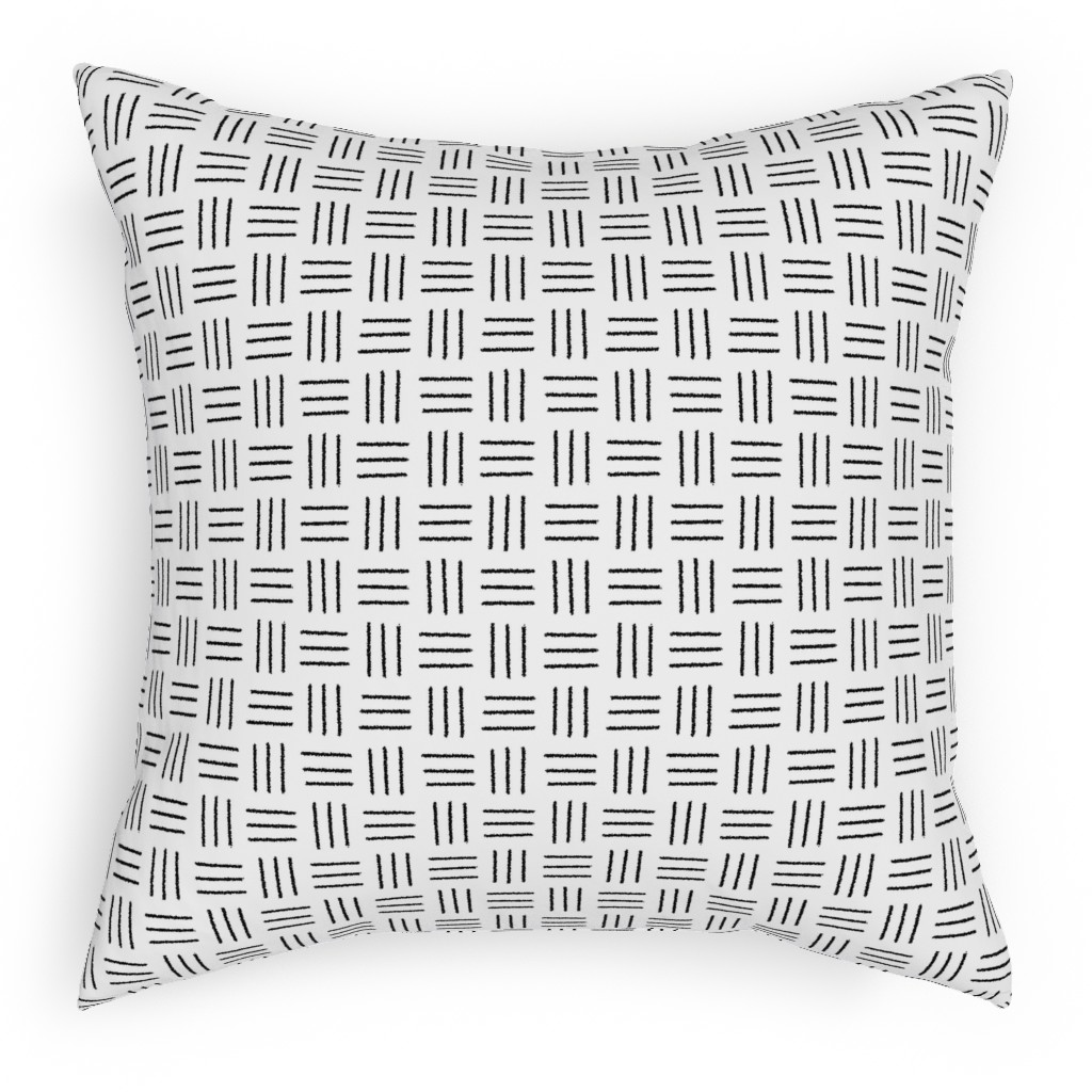 Mudcloth Basket Weave - Black on White Pillow, Woven, White, 18x18, Double Sided, White