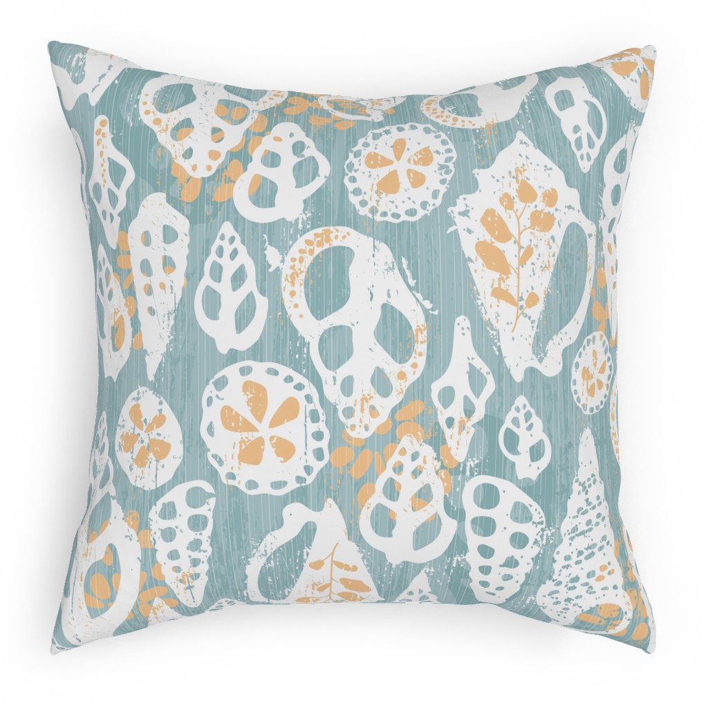 Beach Sunrise - Blue Pillow, Woven, White, 18x18, Double Sided, Blue
