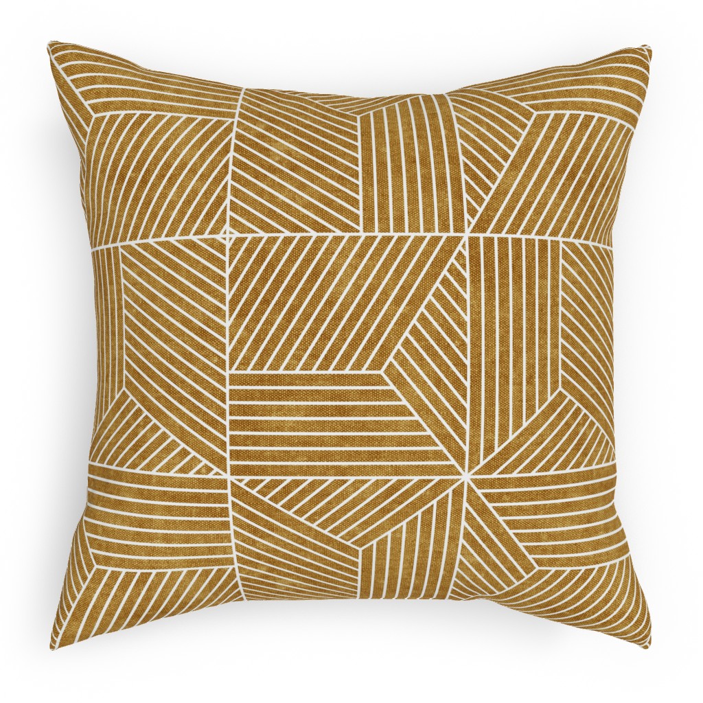 Bohemian Geometric Tiles - Mustard Pillow, Woven, White, 18x18, Double Sided, Yellow, Classic Yellow