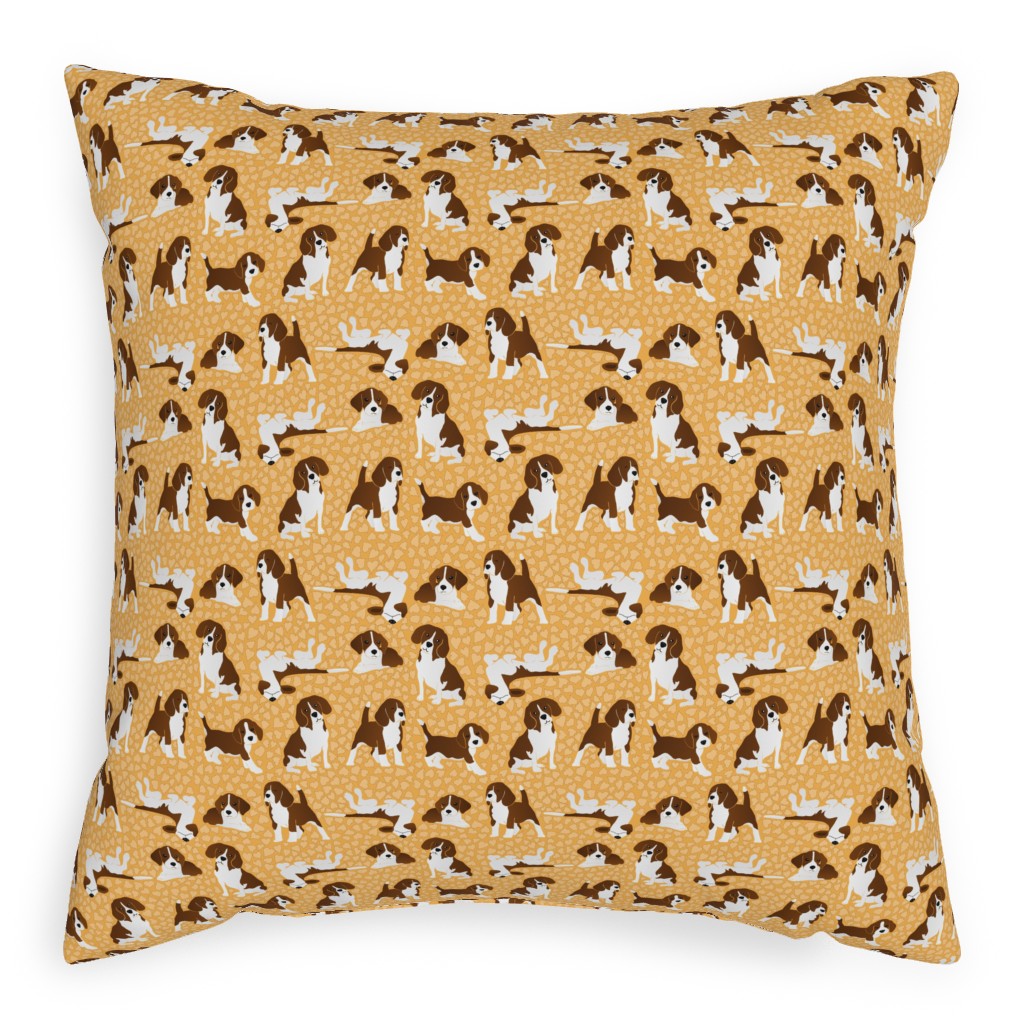 Beagle Dog Pillow, Woven, White, 20x20, Double Sided, Orange, Champagne
