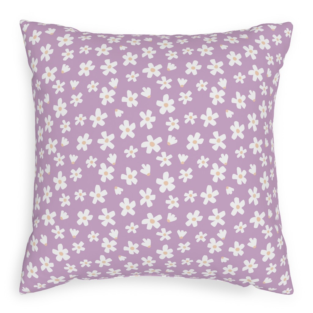 Daisy Garden Floral - Purple Pillow, Woven, White, 20x20, Double Sided, Purple, Purple
