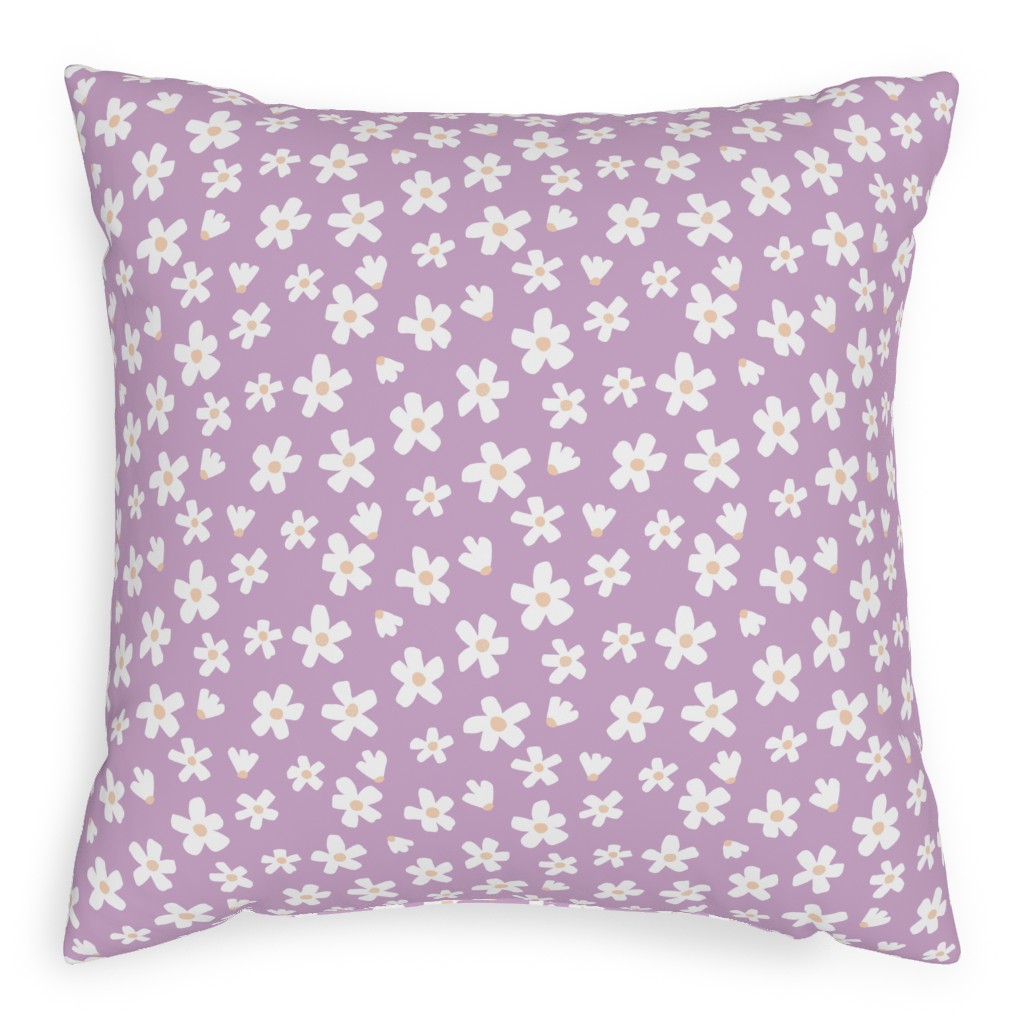 Daisy Garden Floral - Purple Pillow, Woven, White, 20x20, Double Sided, Purple