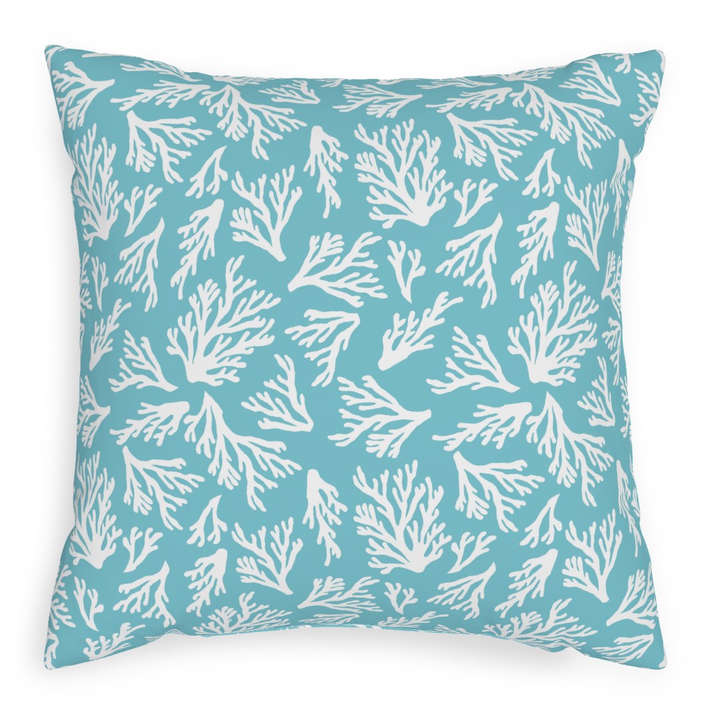 Coral - Turquoise Pillow, Woven, White, 20x20, Double Sided, Blue