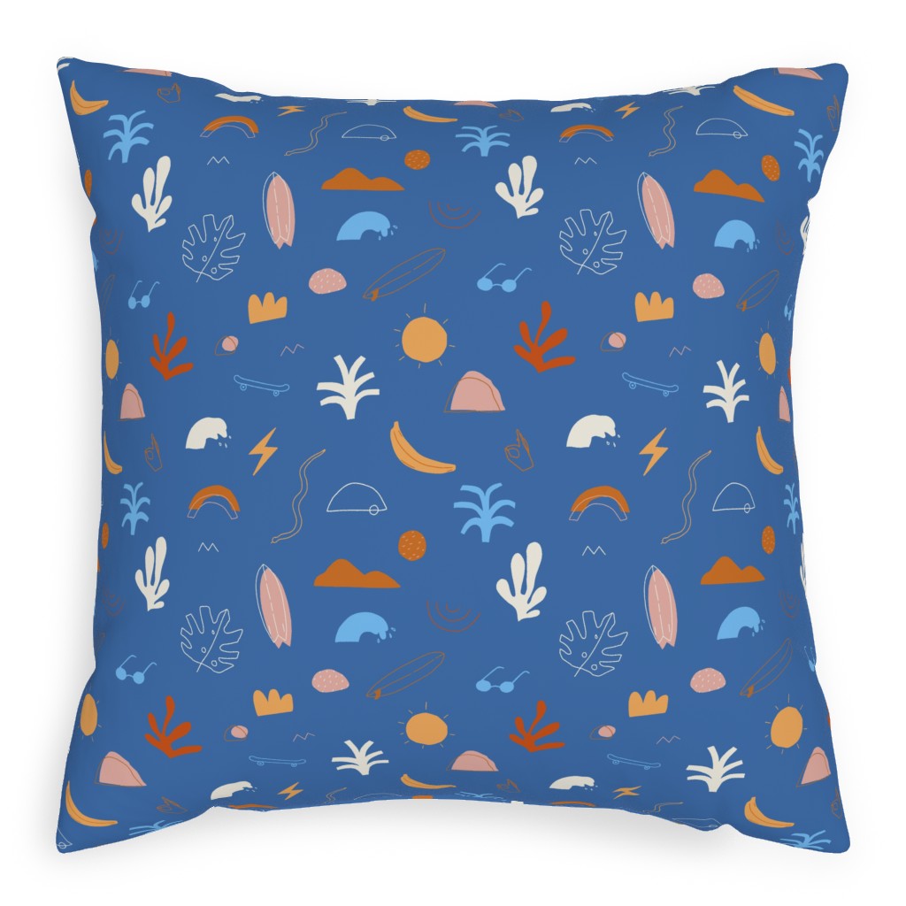 Summer Dayz - Blue Pillow, Woven, White, 20x20, Double Sided, Blue