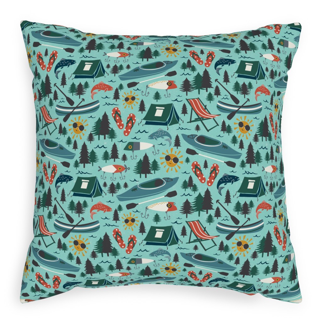 Lake Life Pillow, Woven, White, 20x20, Double Sided, Green, Frost