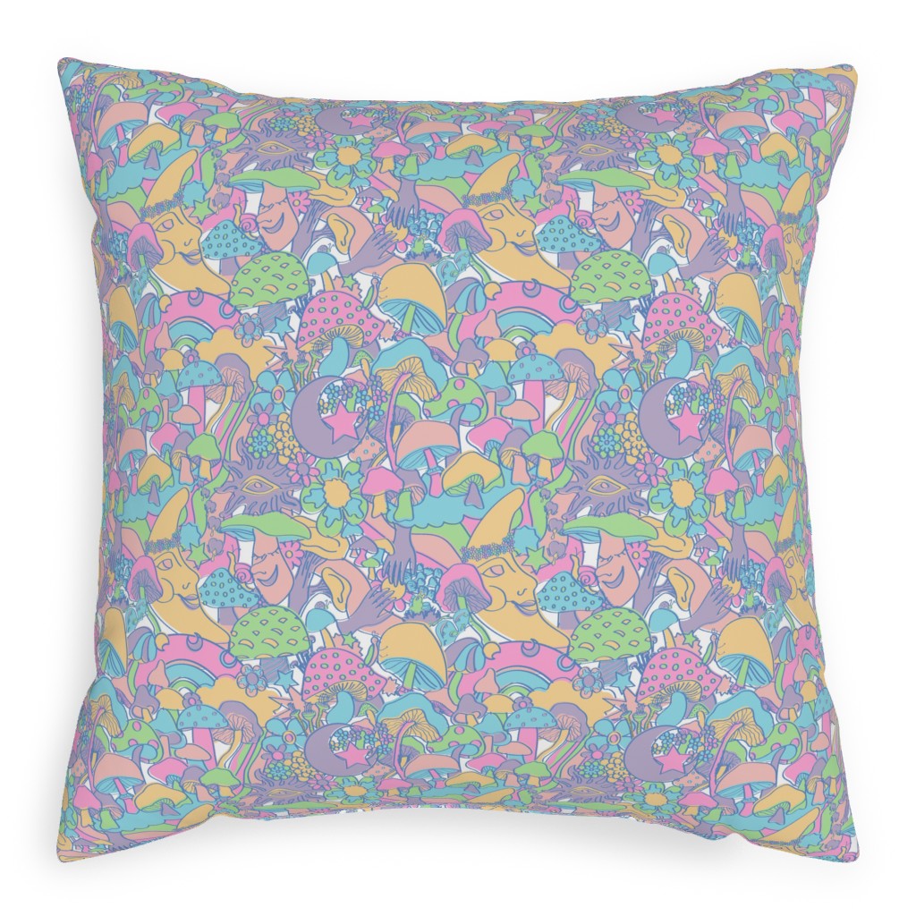 Magical Mushroom World - Pastel Pillow, Woven, White, 20x20, Double Sided, Multicolor