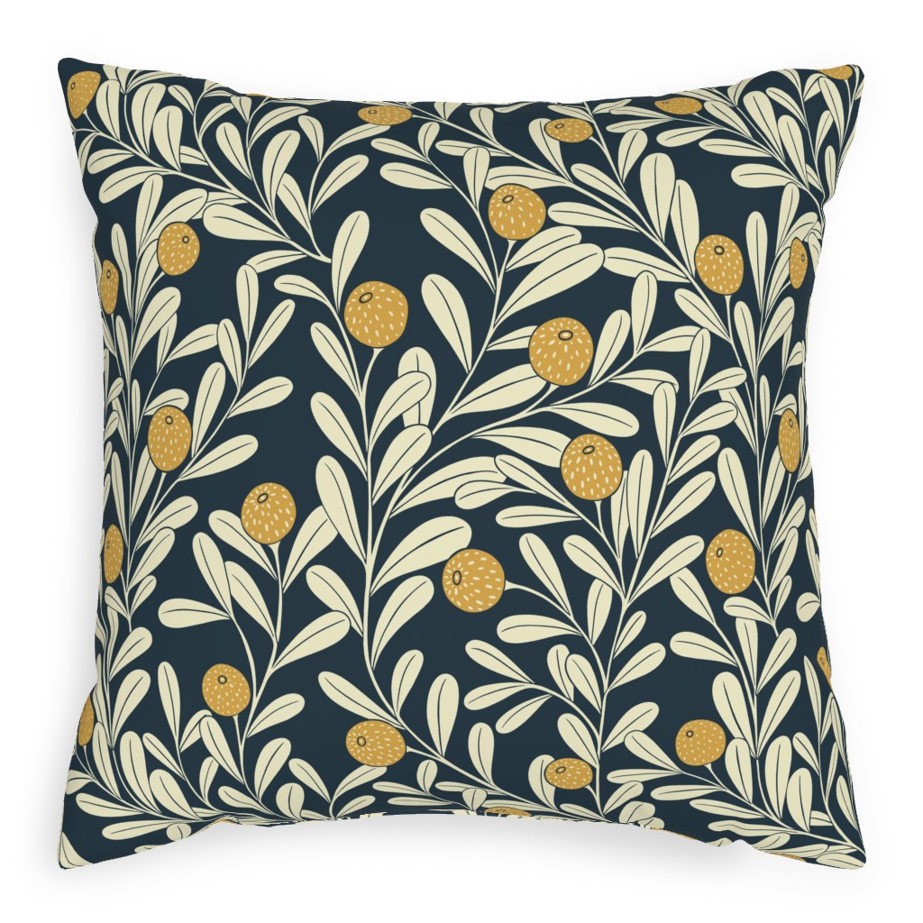 Waved Vines and Fruit - Dark Pillow, Woven, White, 20x20, Double Sided, Multicolor