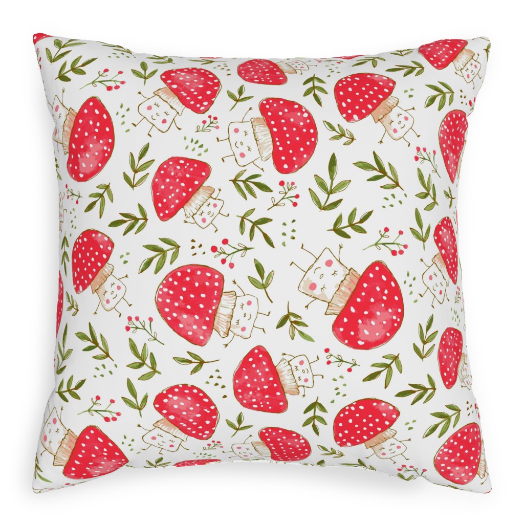 the Happiest Little Mushrooms - Red Pillow, Woven, White, 20x20, Double Sided, Red, Red