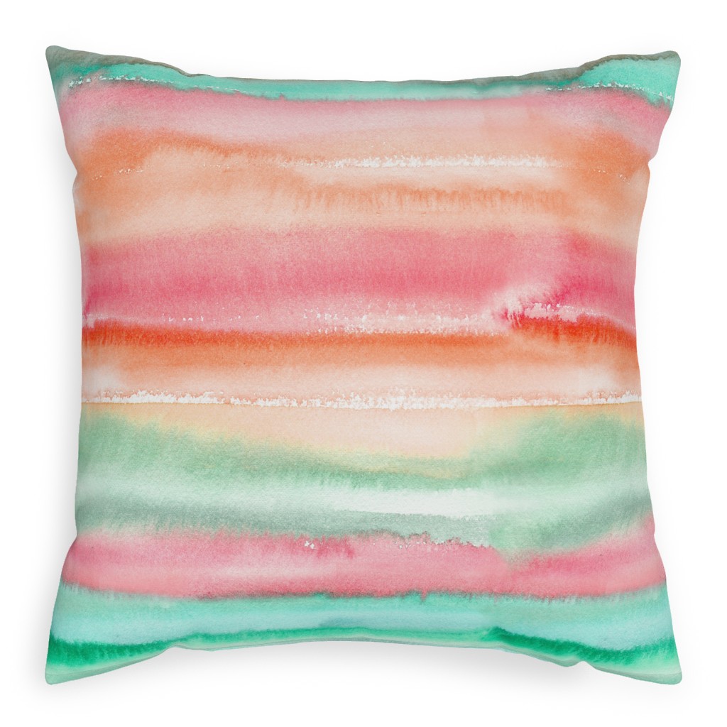 Ombre Watercolor Sunset - Green & Pink Pillow, Woven, White, 20x20, Double Sided, Multicolor