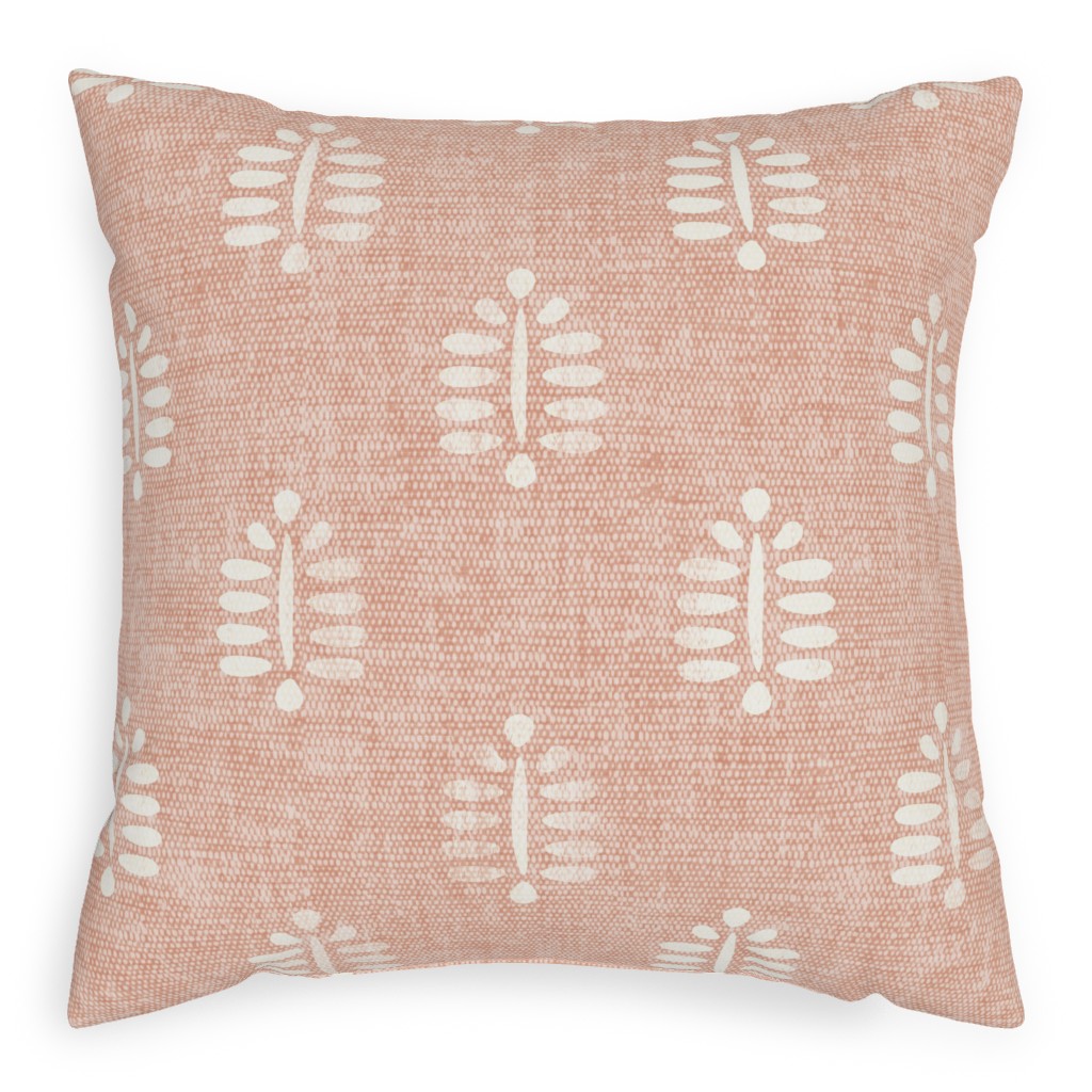 Block Print Fern - Dusty Pink Pillow, Woven, White, 20x20, Double Sided, Pink