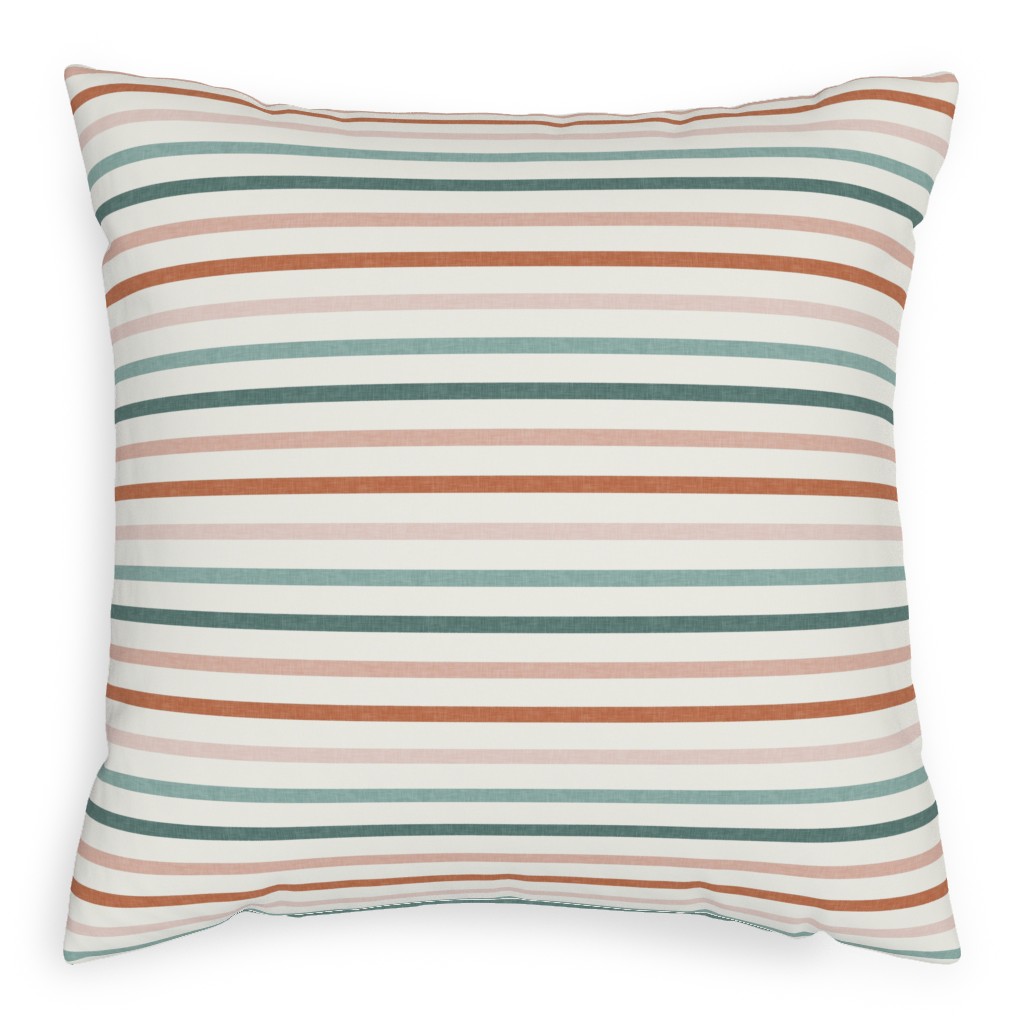 Skinny Stripes - Terracotta & Blue Sunset Pillow, Woven, White, 20x20, Double Sided, Multicolor