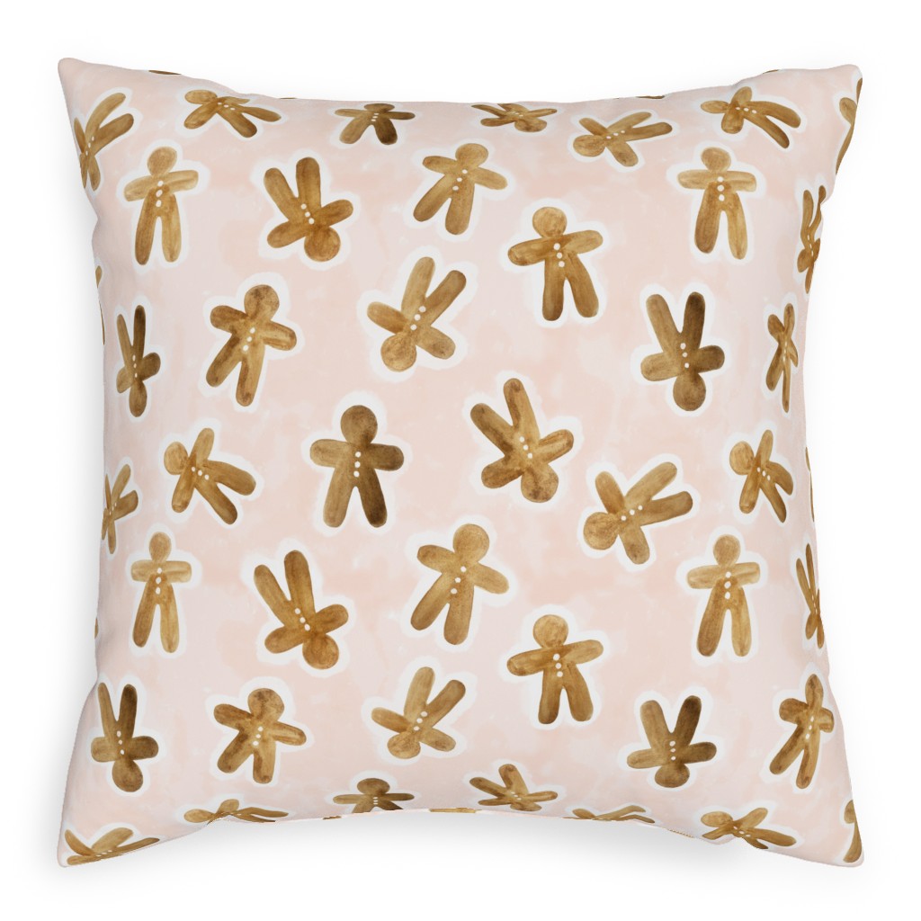 Christmas Gingerbread Men on Pink Watercolor Wash Pillow, Woven, White, 20x20, Double Sided, Pink, Bright Pink