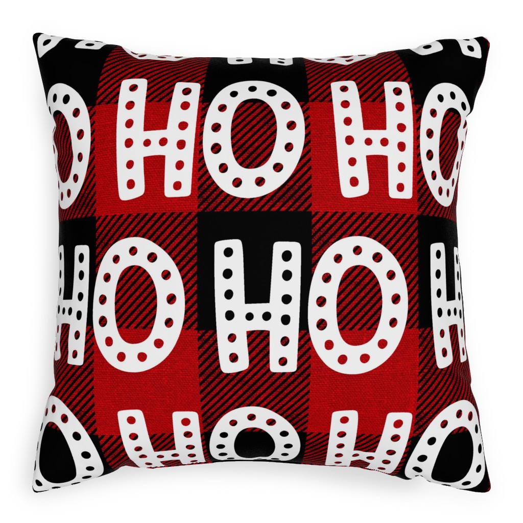 Buffalo Plaid Ho Ho Ho - Red and Black Pillow, Woven, White, 20x20, Double Sided, Red, Red