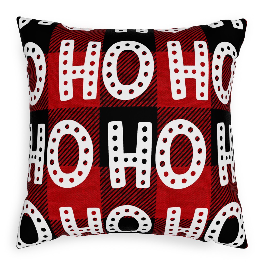 Buffalo Plaid Ho Ho Ho - Red and Black Pillow, Woven, White, 20x20, Double Sided, Red