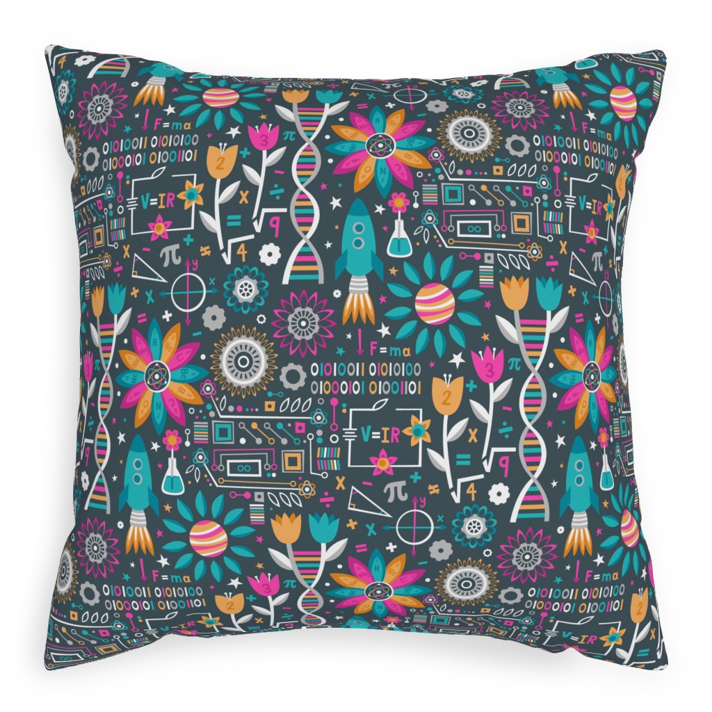 Flowers and Stem Pillow, Woven, White, 20x20, Double Sided, Multicolor, Orange Dream