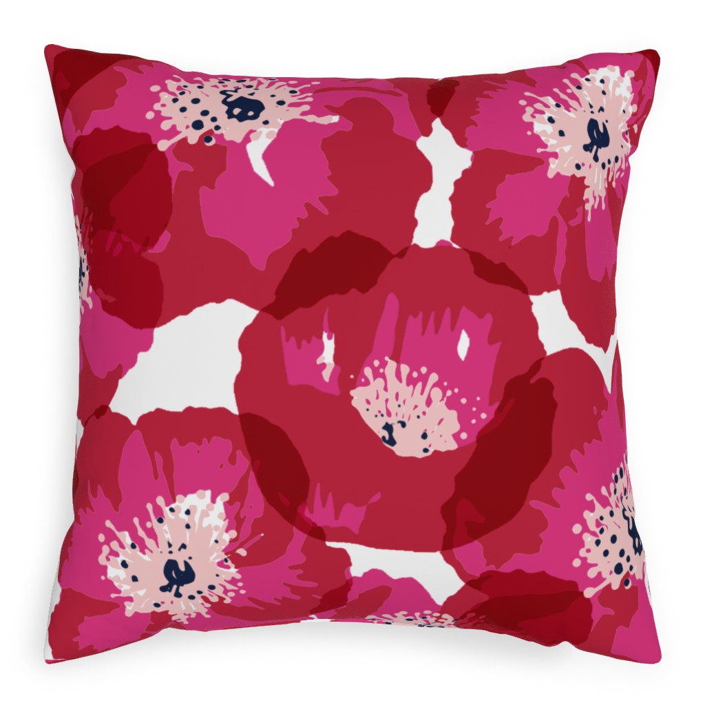 Really Big Poppies - Red Pillow, Woven, White, 20x20, Double Sided, Pink, Bright Pink