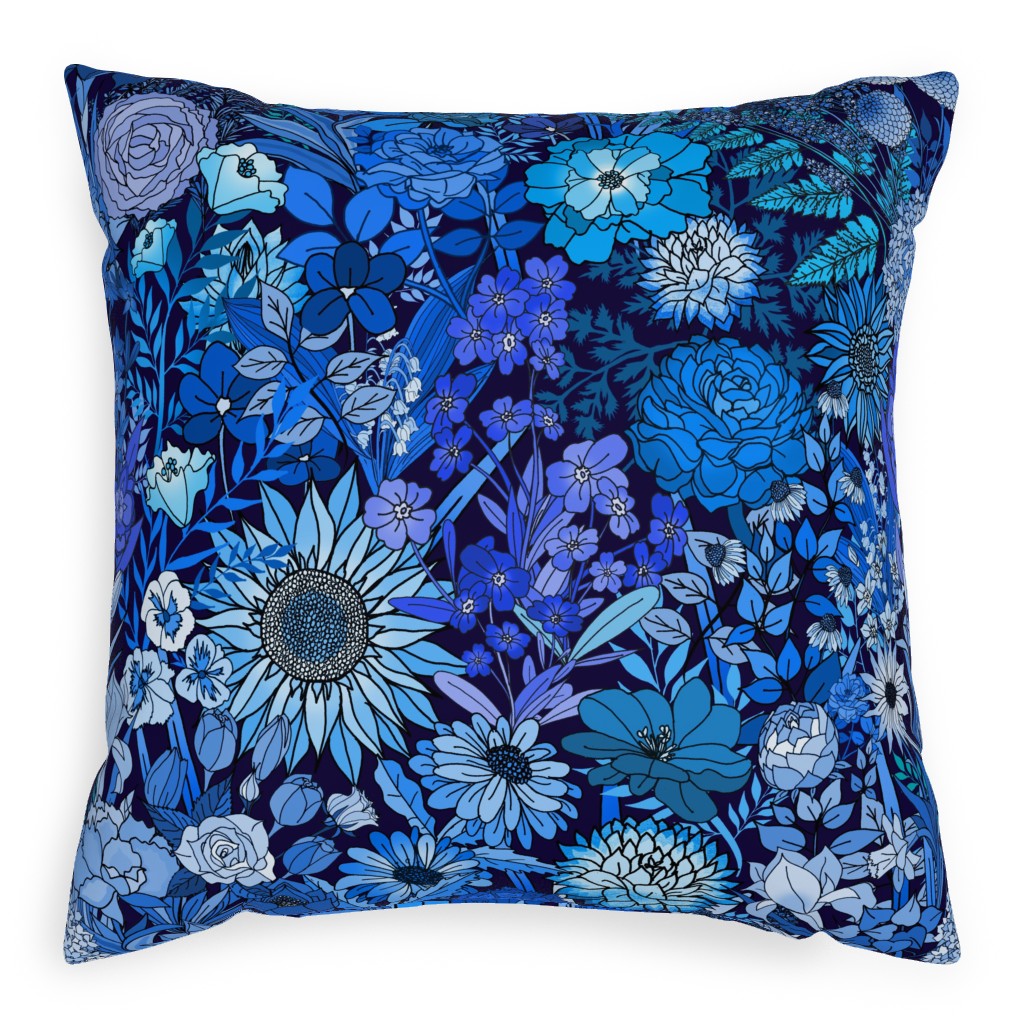Frozen Flowers Pillow, Woven, White, 20x20, Double Sided, Blue, True Blue