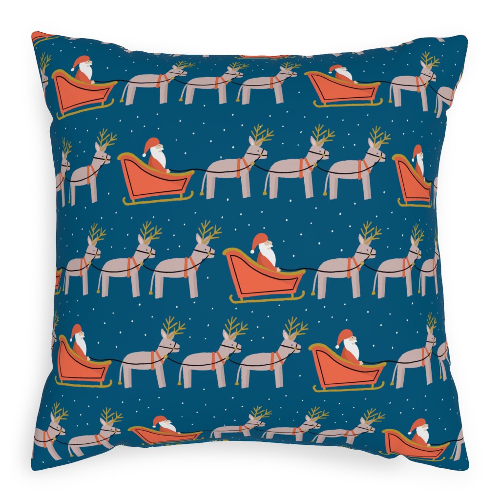 Santa Claus Pillow, Woven, White, 20x20, Double Sided, Blue