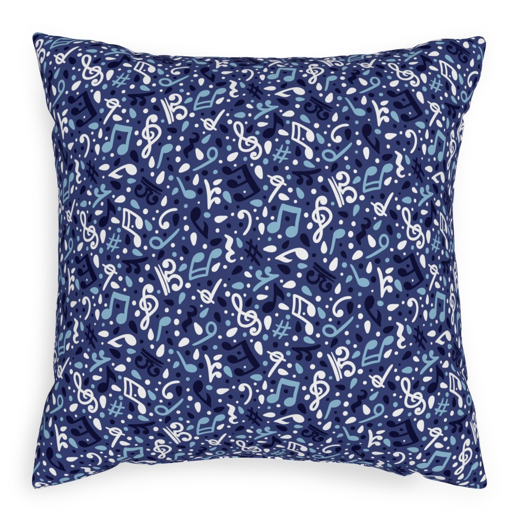 Music Notes and the Blues Pillow, Woven, White, 20x20, Double Sided, Blue