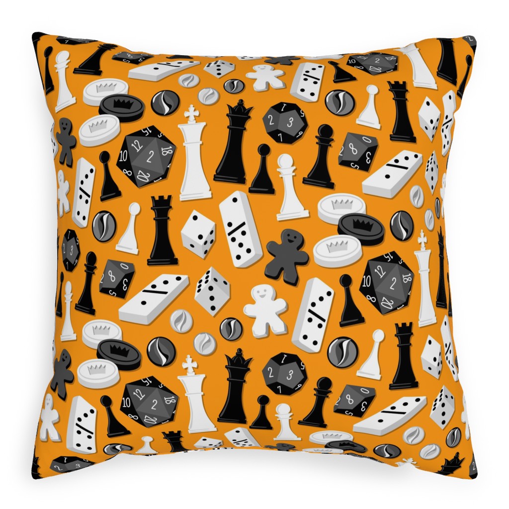 Game on Pillow, Woven, White, 20x20, Double Sided, Orange, Satsuma