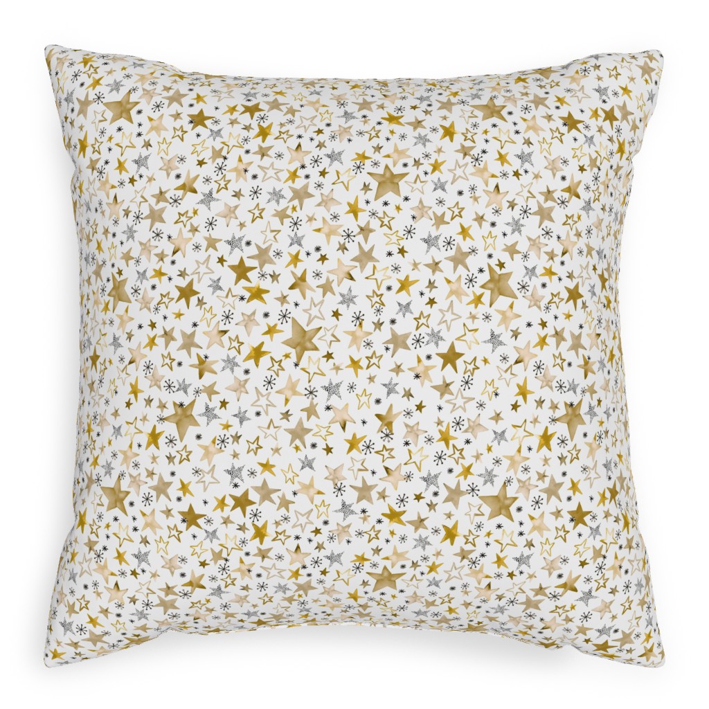 Winter Stars Christmas - Gold Pillow, Woven, White, 20x20, Double Sided, Yellow