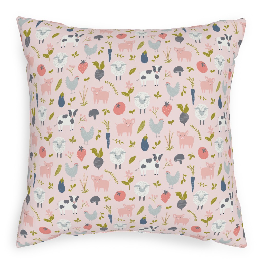 Farm Life - Pink Pillow, Woven, White, 20x20, Double Sided, Pink, Bright Pink