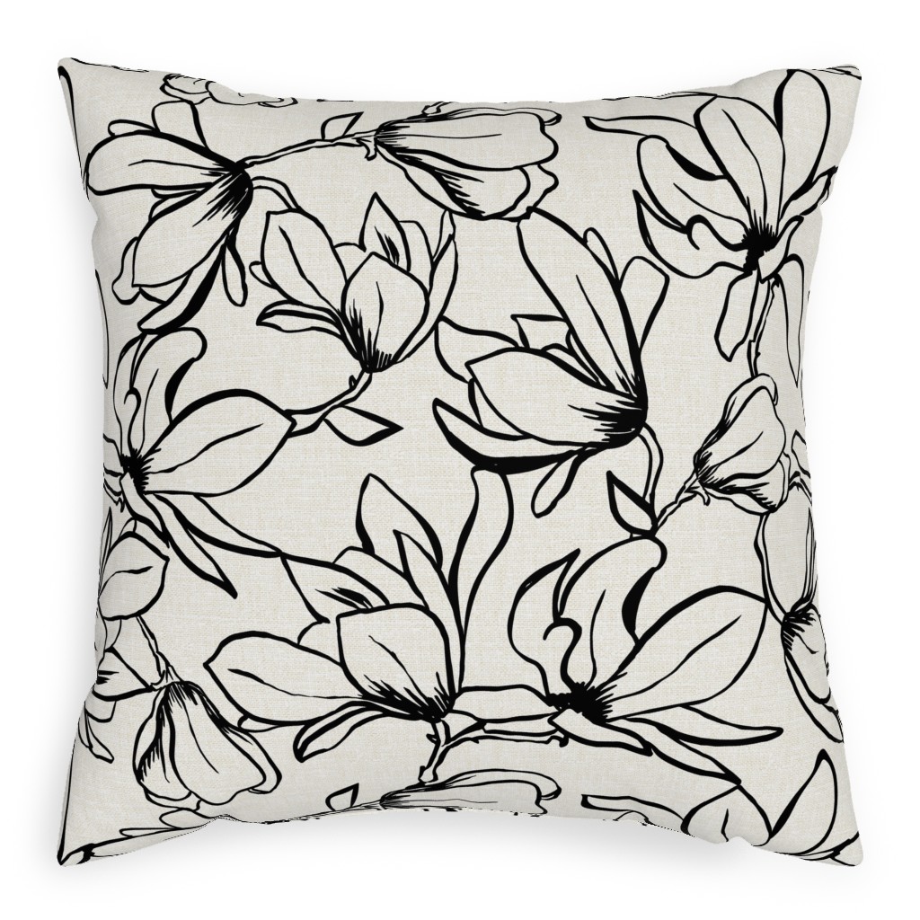 Magnolia Garden - Textured - White & Black Pillow, Woven, White, 20x20, Double Sided, Beige