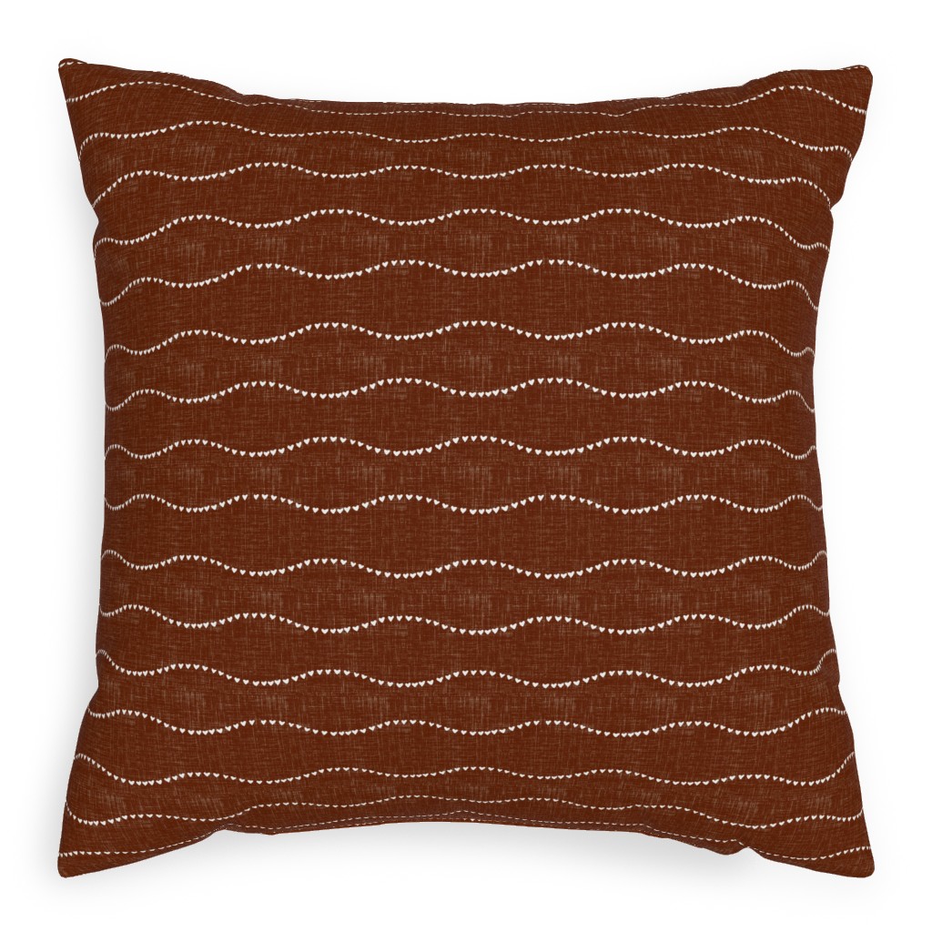 Heart Wave - Rust Pillow, Woven, White, 20x20, Double Sided, Brown