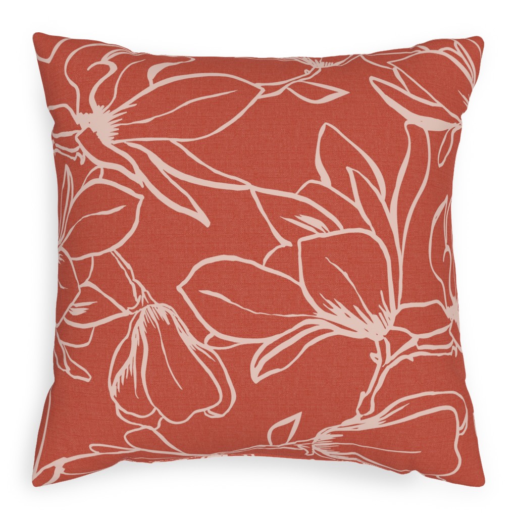 Magnolia Garden Pillow, Woven, White, 20x20, Double Sided, Red